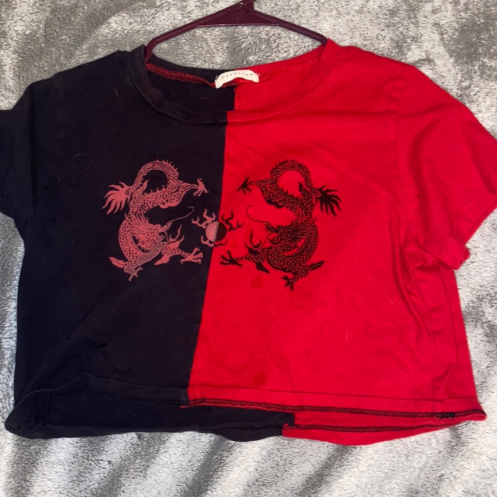 half & half dragon crop top